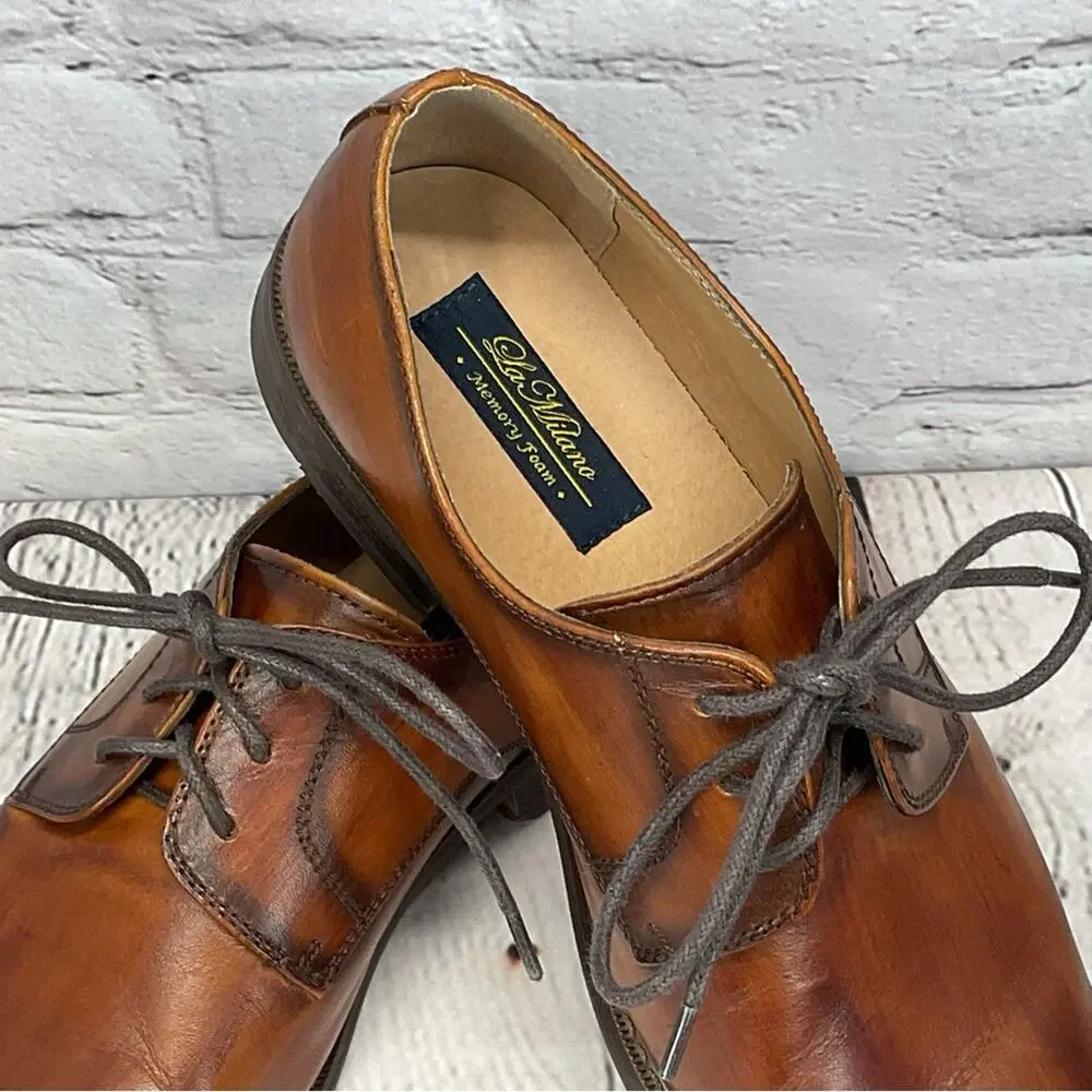 La Milano Leather Dress Shoes Men’s 9.5 Cognac Oxford Lace Up Business Casual